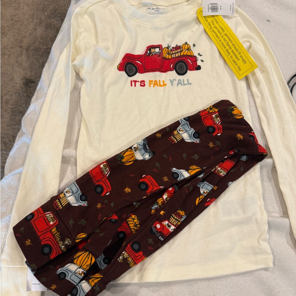 Old Navy Cream and Brown Fall Pajama Set